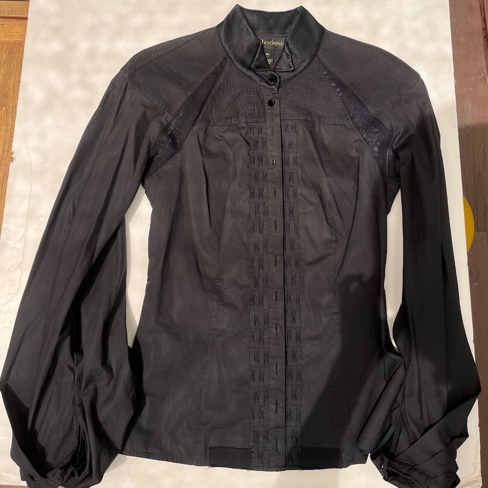 MALANDRINO Black Fitted, Classically Tailored Blouse, Size 40